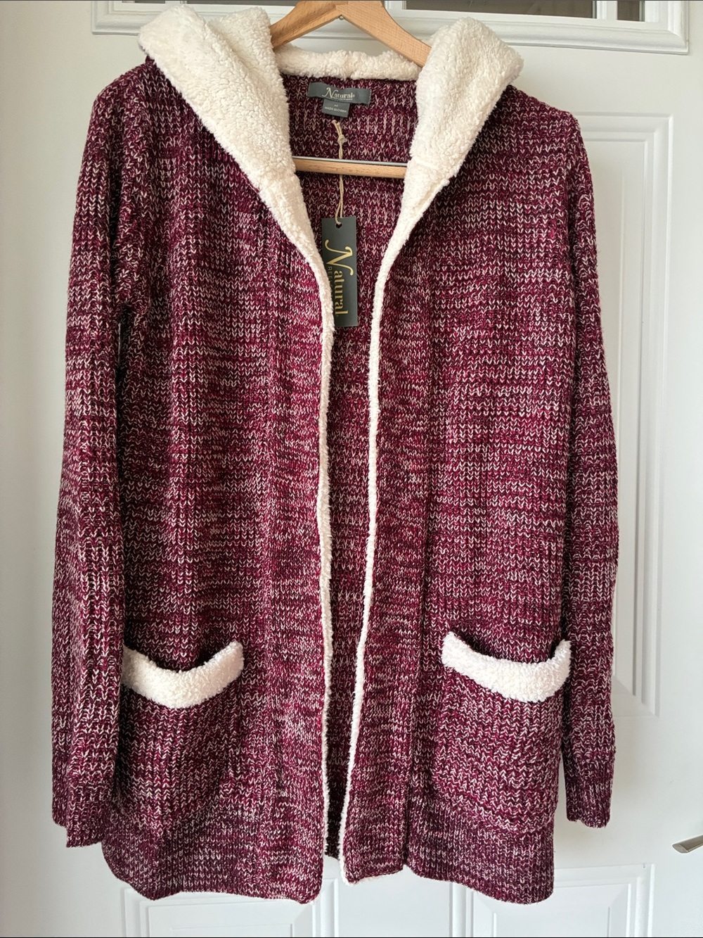 Comfort Women’s Marled Burgundy Hooded Sweater with Sherpa Trim